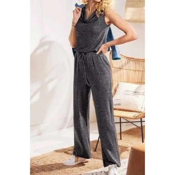Soft Surroundings Marabella dark grey jumpsuit Size Large cowl neck Loungewear - Picture 1 of 8